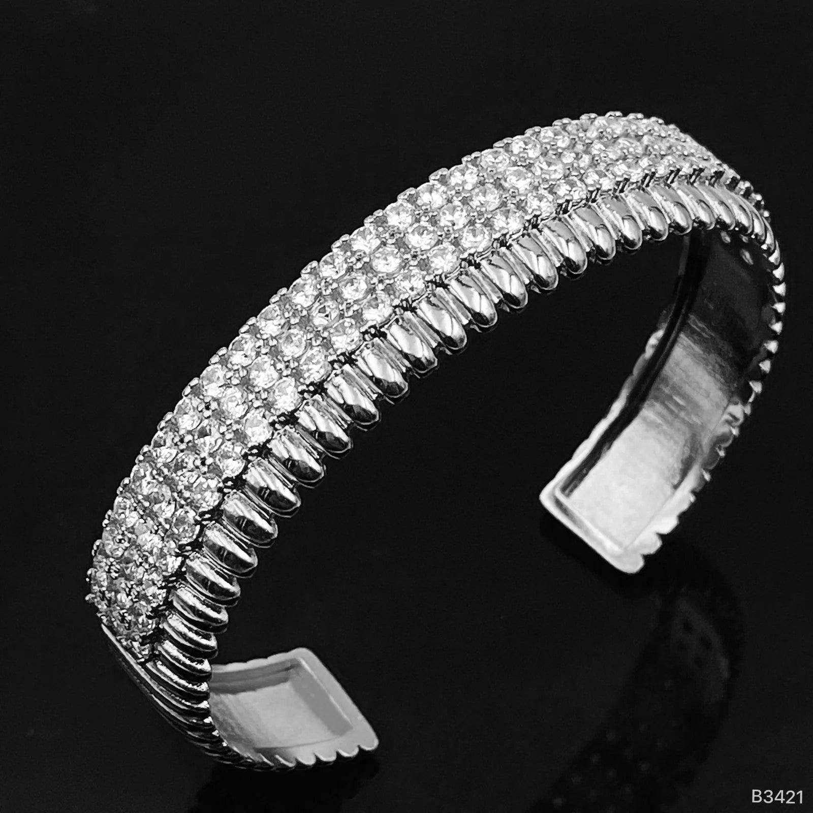 Three Layer Cubic Zirconia 18K Gold Copper Cuff Bangle For Women Bulk
