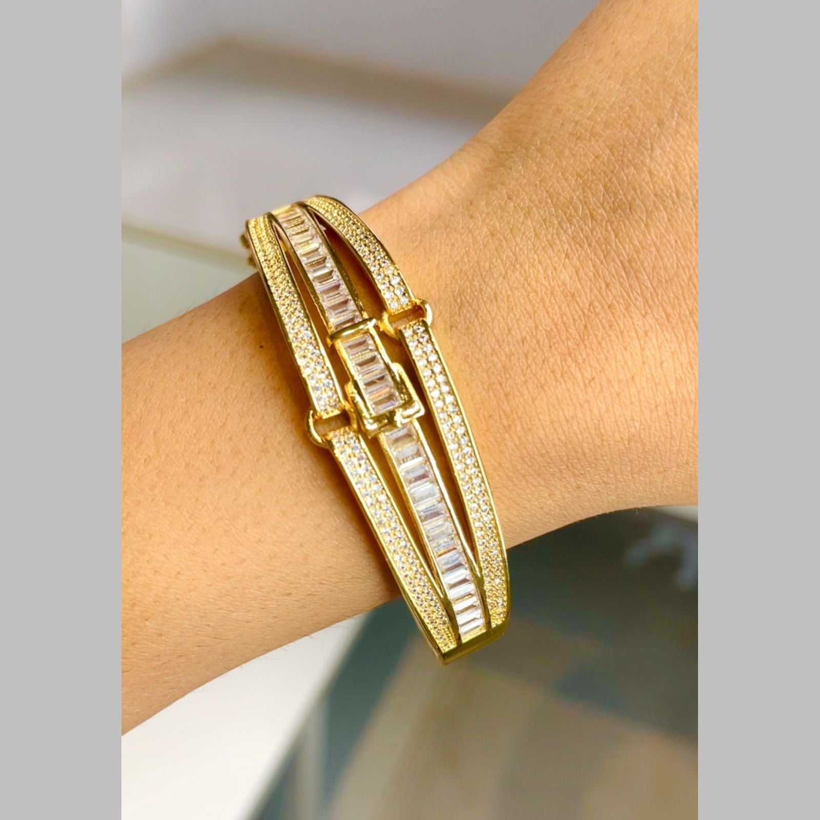 Belt Buckle Rainbow Multi Color 18K Gold Openable Kada Bangle Bulk