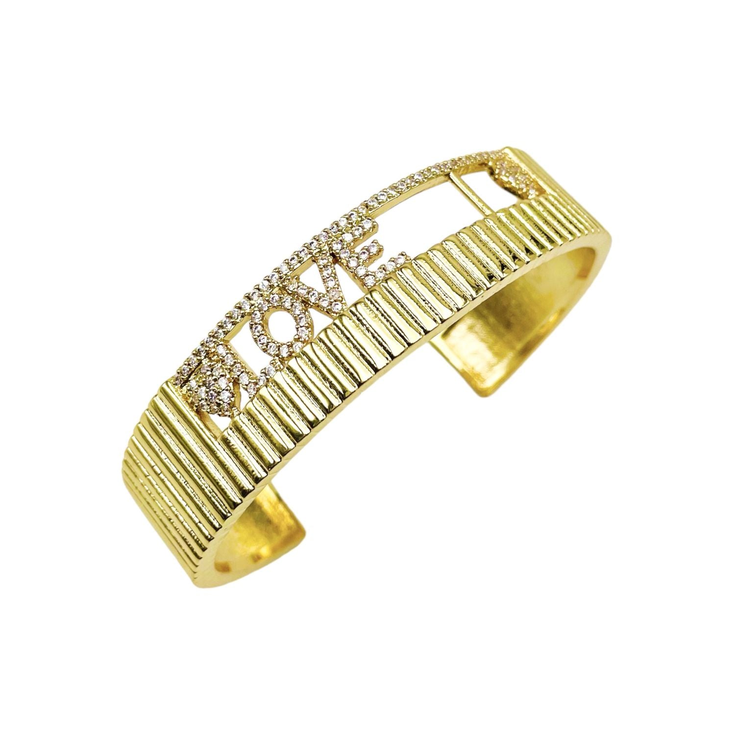 Love Heart Cubic Zirconia Copper 18K Gold Cuff Bangle For Women Bulk