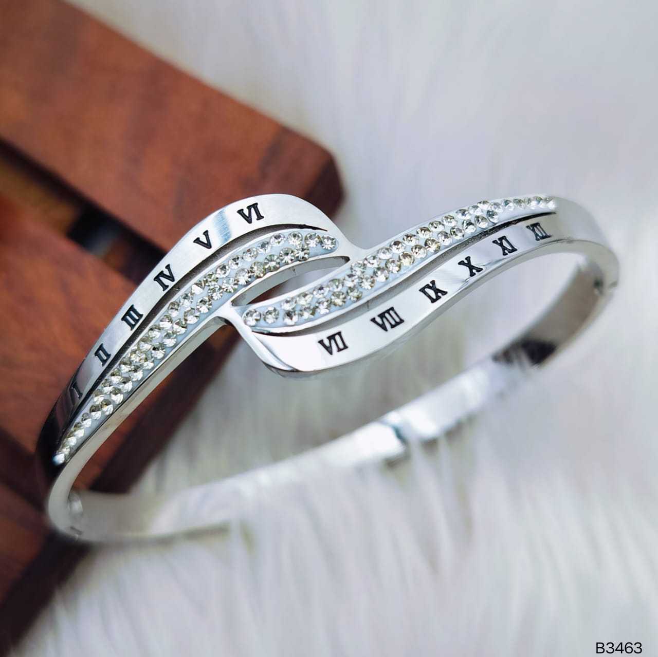 Wave Roman Rose Gold CZ Stainless Steel Openable Bangle Kada Bulk