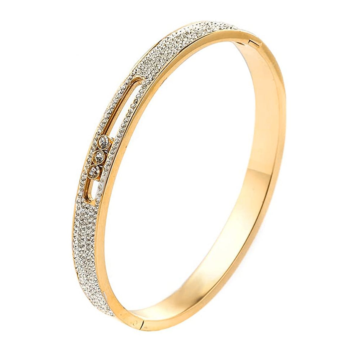 Dancing Zircons 18K Gold Stainless Steel Openable Kada Bangle Bulk