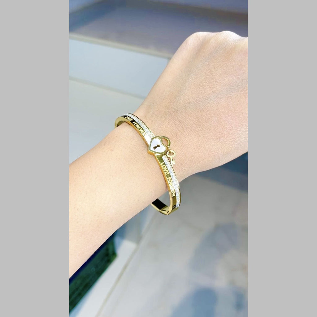Love Lock CZ 18K Gold Stainless Steel Openable Kada Bangle Bulk