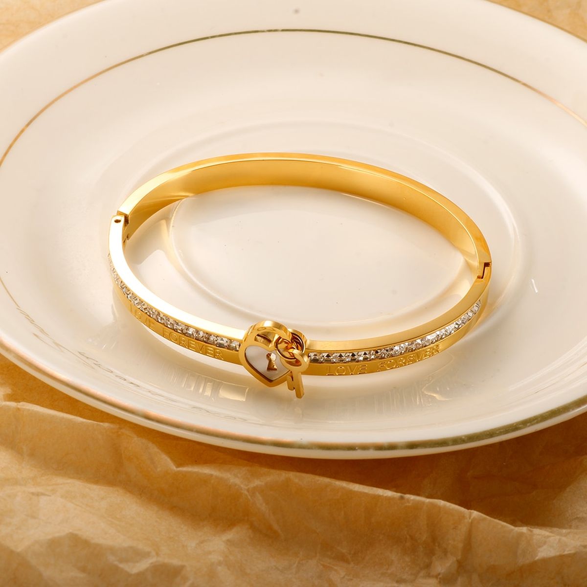 Love Lock CZ 18K Gold Stainless Steel Openable Kada Bangle Bulk