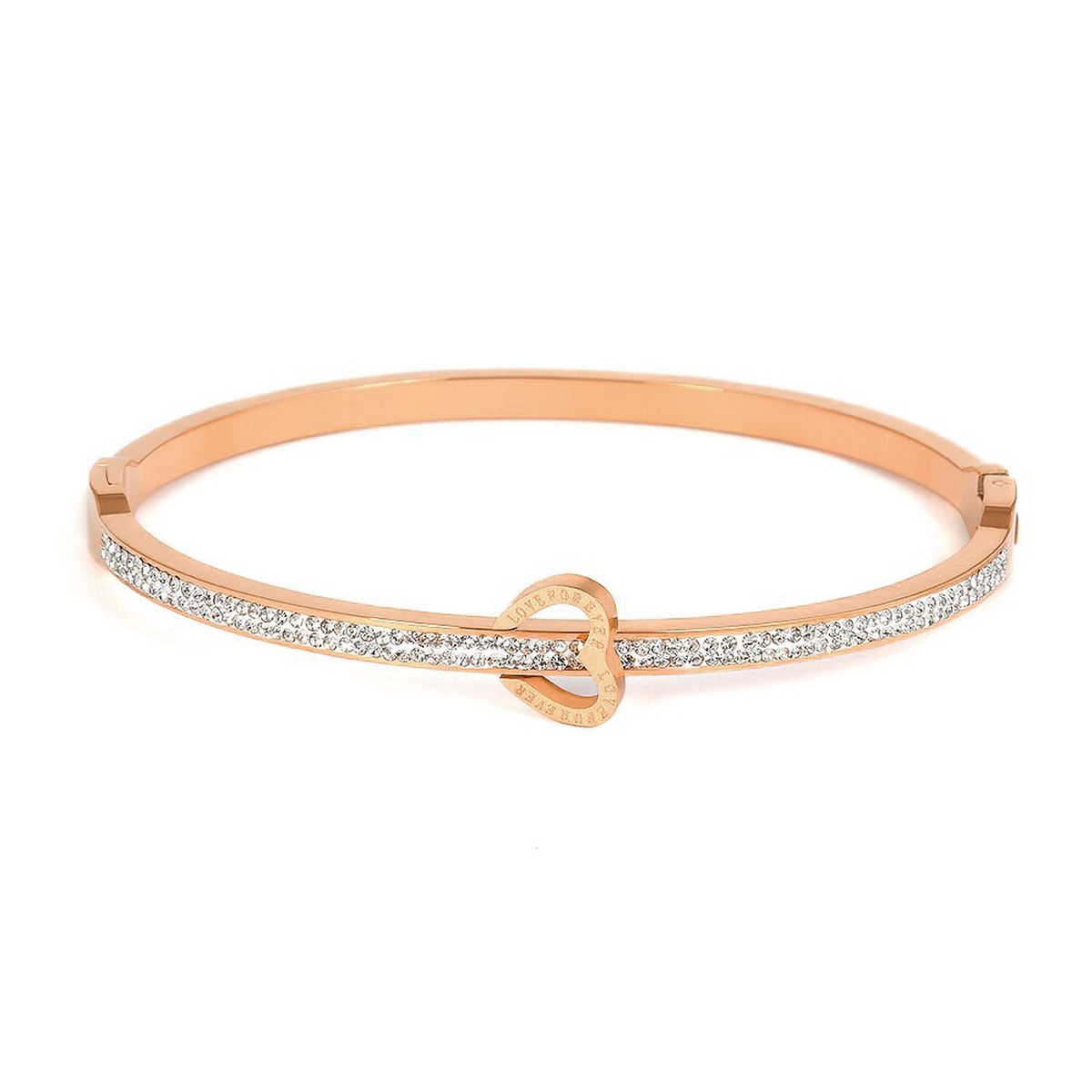 Love Heart CZ 18K Rose Gold Stainless Steel Openable Kada Bangle Bulk