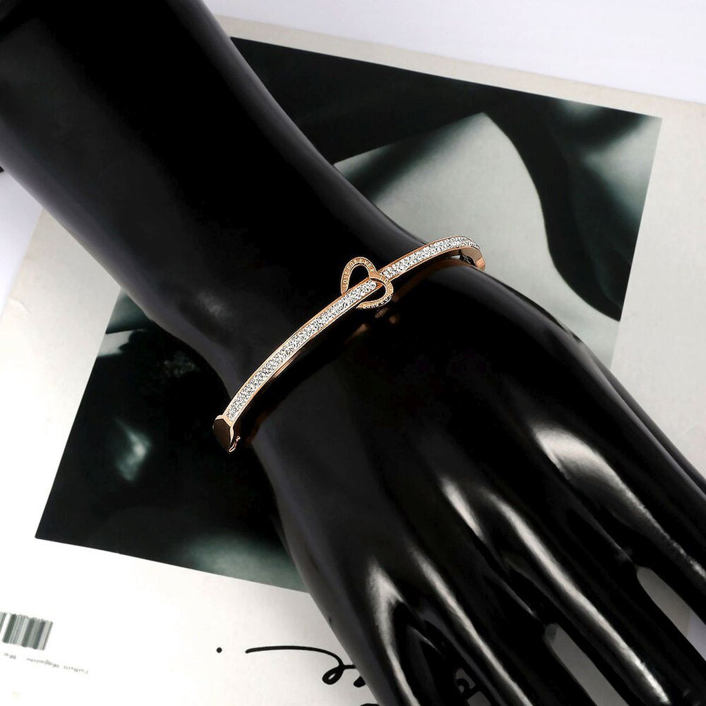 Love Heart CZ 18K Rose Gold Stainless Steel Openable Kada Bangle Bulk