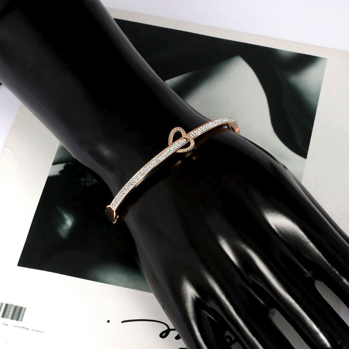 Love Heart CZ 18K Rose Gold Stainless Steel Openable Kada Bangle Bulk