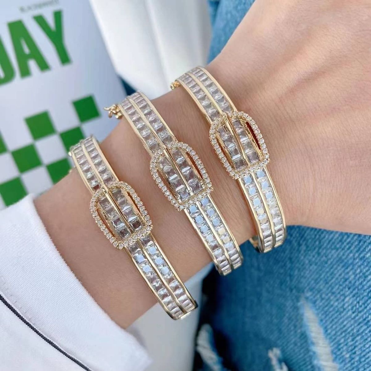 Belt Buckle Cubic Zirconia 18K Gold Copper Openable Kada Bangle Bulk