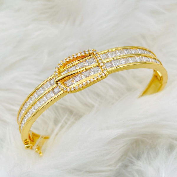 Belt Buckle Cubic Zirconia 18K Gold Copper Openable Kada Bangle Bulk Main image