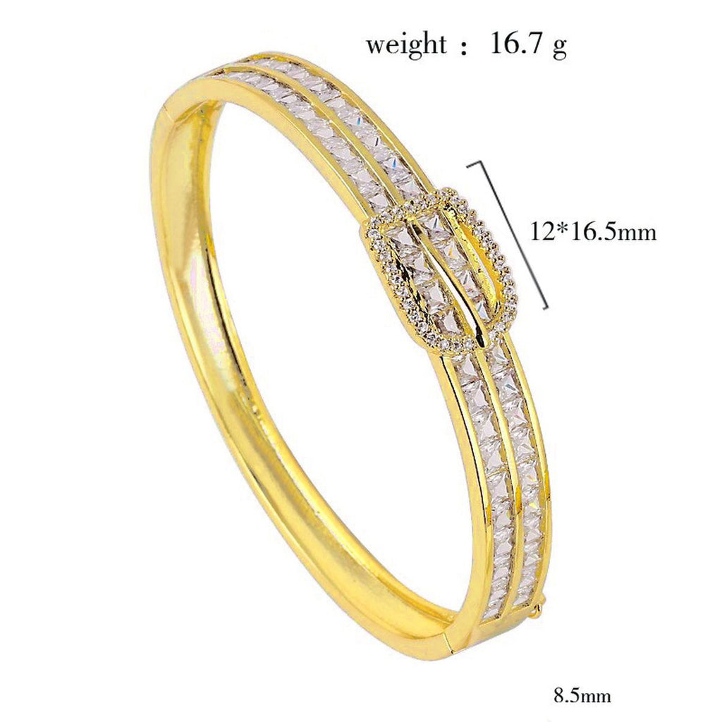 Belt Buckle Cubic Zirconia 18K Gold Copper Openable Kada Bangle Bulk
