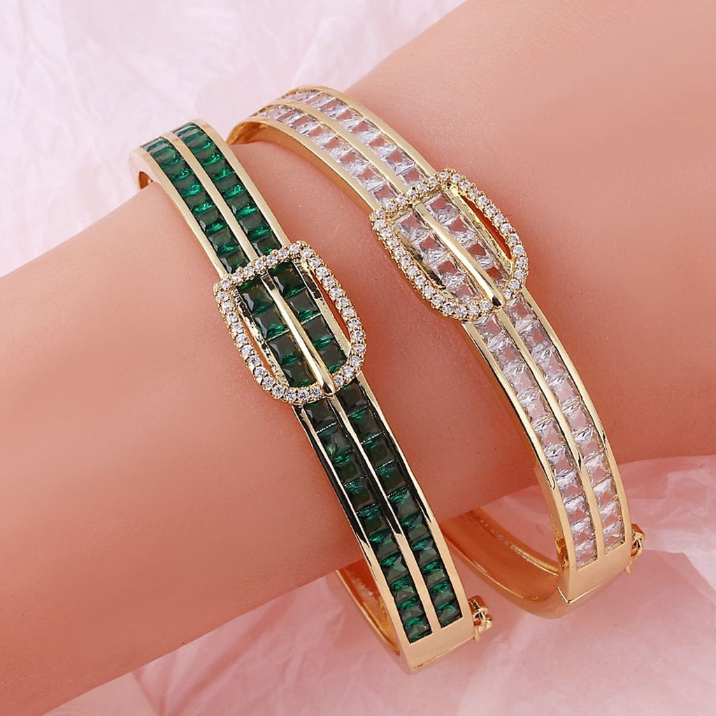 Belt Buckle Cubic Zirconia 18K Gold Copper Openable Kada Bangle Bulk