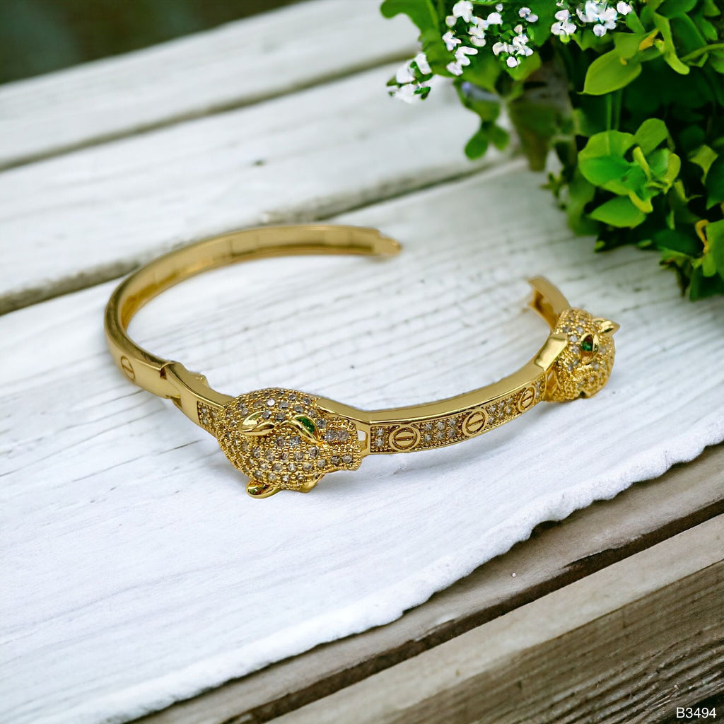 Dual Panther Screw Cubic Zirconia 18K Gold Openable Kada Bangle Bulk