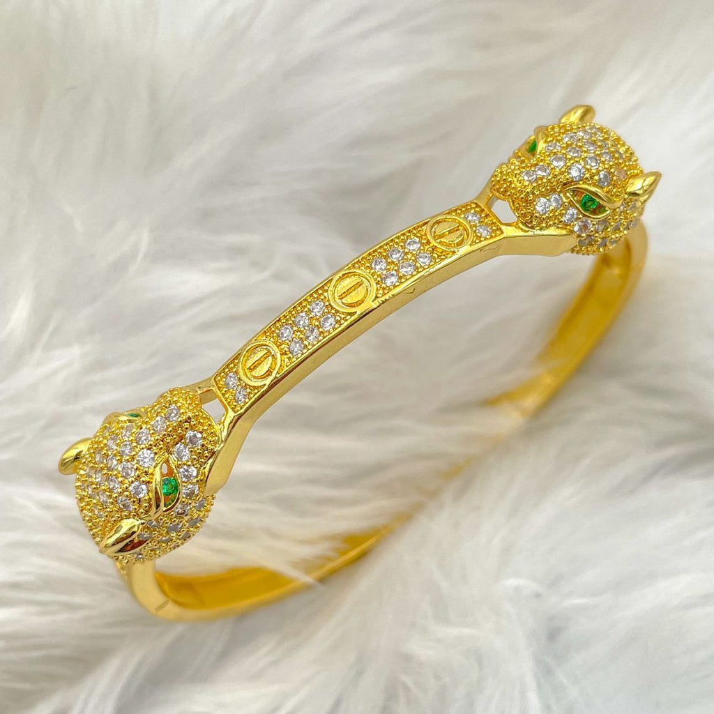 Dual Panther Screw Cubic Zirconia 18K Gold Openable Kada Bangle Bulk