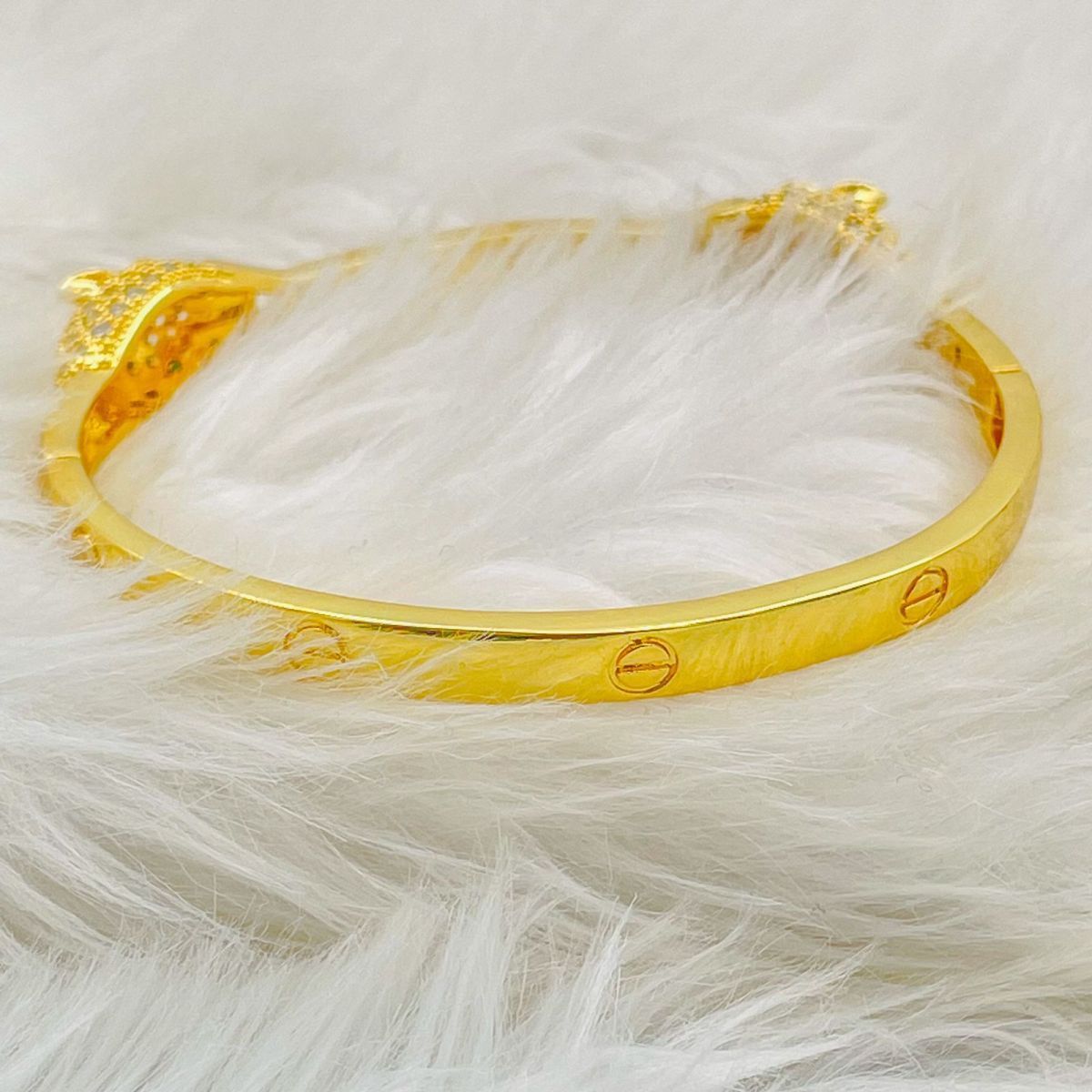 Dual Panther Screw Cubic Zirconia 18K Gold Openable Kada Bangle Bulk