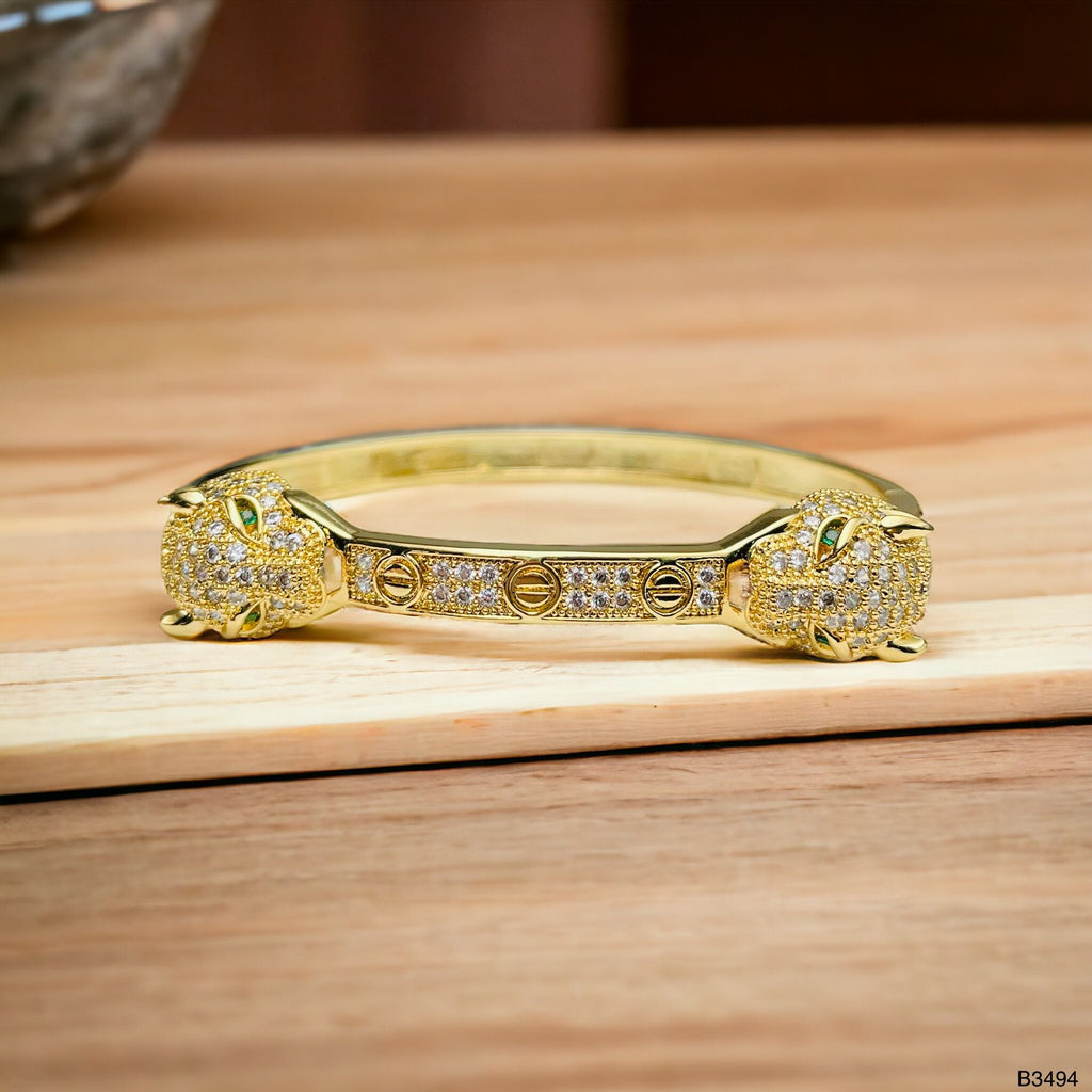 Dual Panther Screw Cubic Zirconia 18K Gold Openable Kada Bangle Bulk
