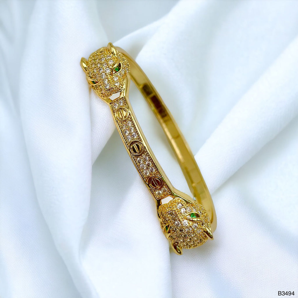 Dual Panther Screw Cubic Zirconia 18K Gold Openable Kada Bangle Bulk