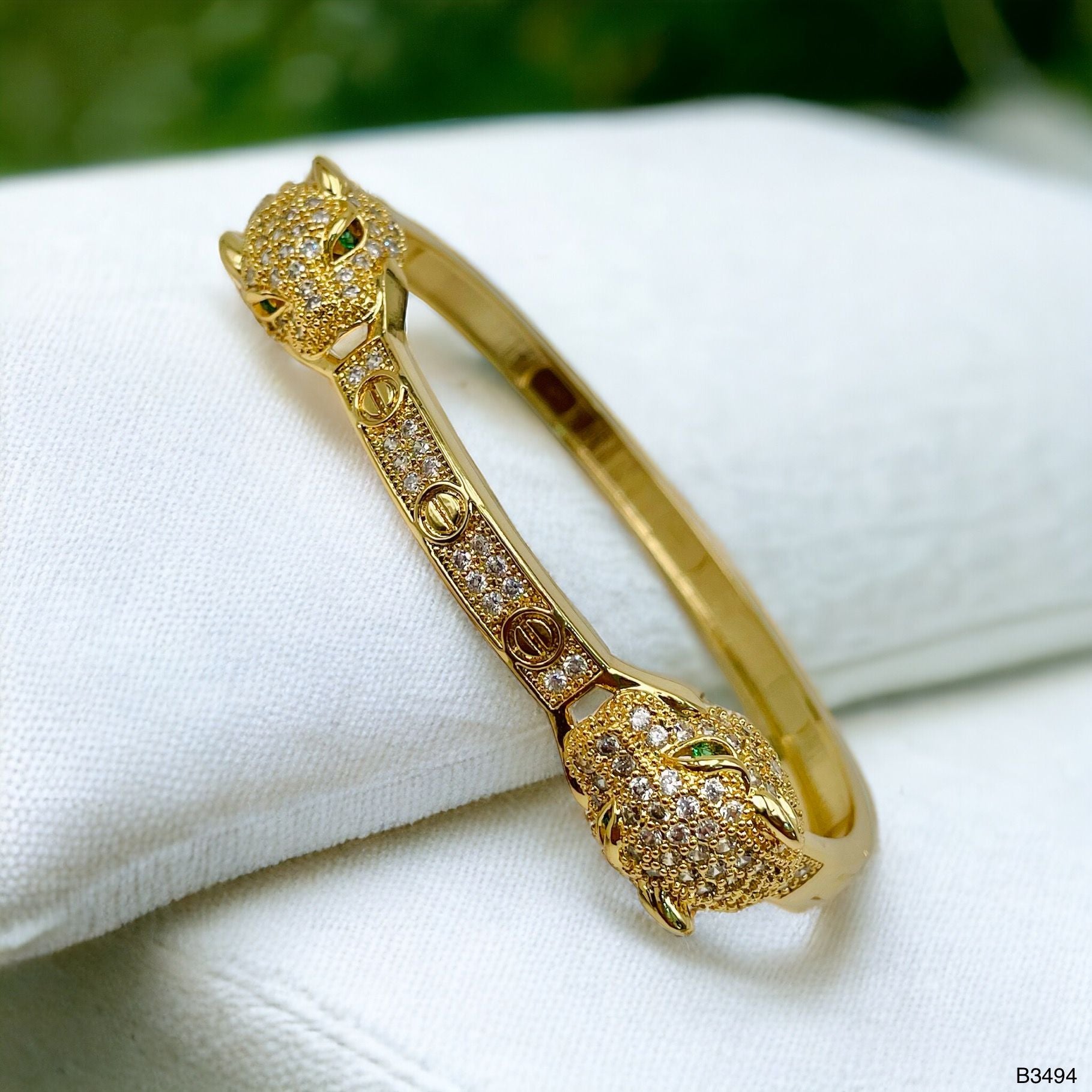 Dual Panther Screw Cubic Zirconia 18K Gold Openable Kada Bangle Bulk