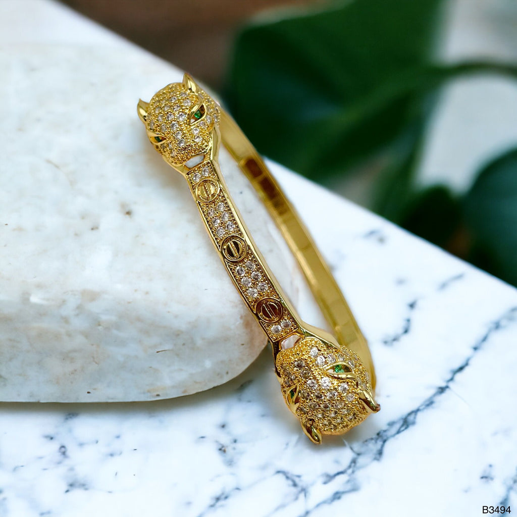 Dual Panther Screw Cubic Zirconia 18K Gold Openable Kada Bangle Bulk