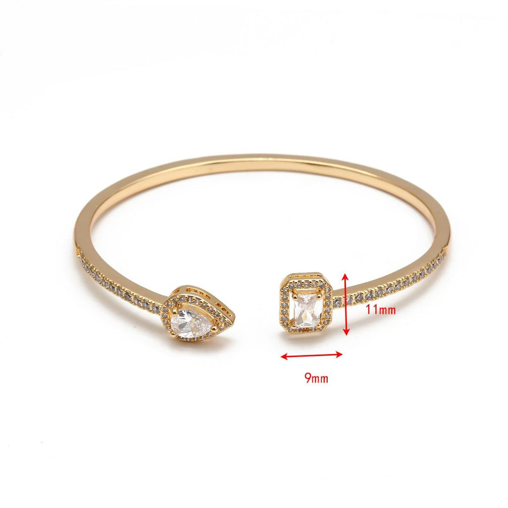 Emerald Drop Cubic Zirconia 18K Gold Copper Open Cuff Bangle Bulk