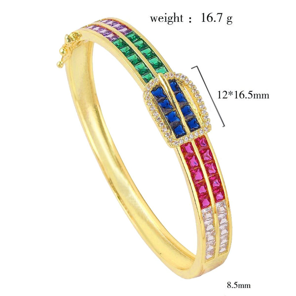 Belt Buckle Multi Color Rainbow CZ 18K Gold Openable Kada Bangle Bulk