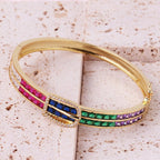 Belt Buckle Multi Color Rainbow CZ 18K Gold Openable Kada Bangle Bulk