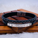 Stainless Steel Gold Black Customized Personalised Laser Engraved Leather Wrist Band ID Bracelet Men