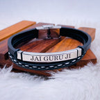 Stainless Steel Gold Black Customized Personalised Laser Engraved Leather Wrist Band ID Bracelet Men