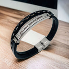 Stainless Steel Gold Black Customized Personalised Laser Engraved Leather Wrist Band ID Bracelet Men