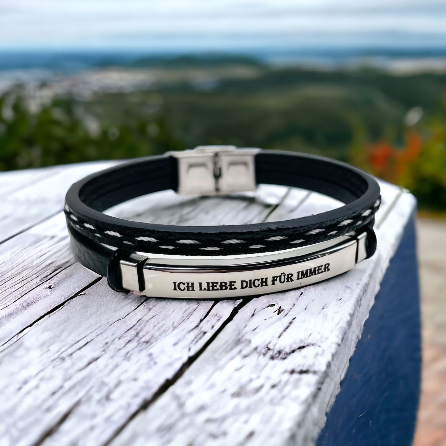 Stainless Steel Gold Black Customized Personalised Laser Engraved Leather Wrist Band ID Bracelet Men