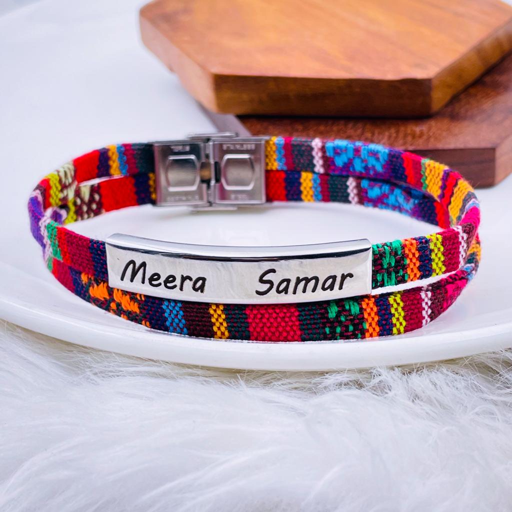 Dual Layers Stainless Steel Silver Red Customized Personalised Laser Engraved Wrist Band braided ID Bracelet For Men
