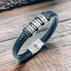 Rope Stainless Steel Silver Black Customized Personalised Laser Engraved Wrist Band Leather ID Bracelet For Men