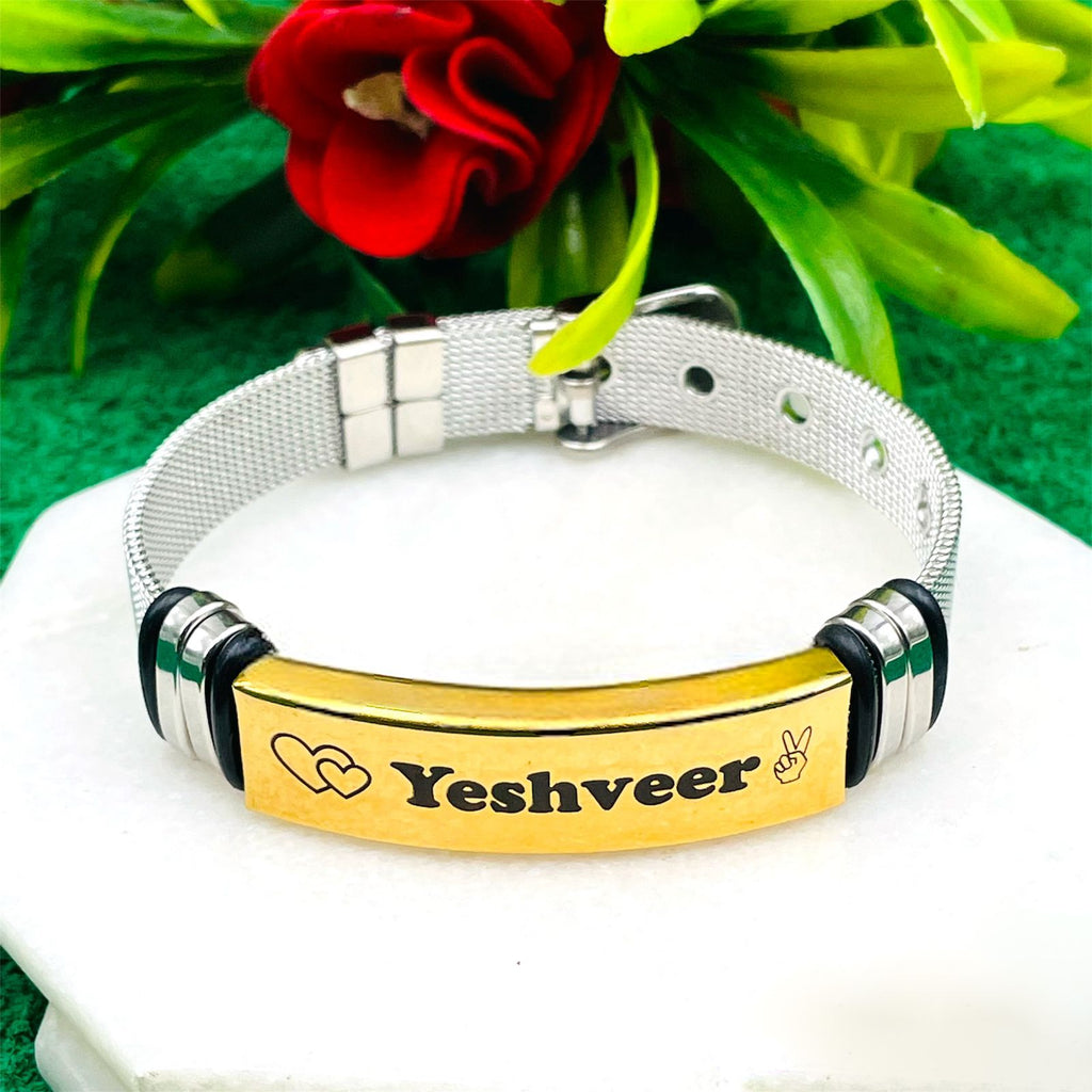 Mesh Stainless Steel Gold Silver Customized Personalised Laser Engraved Wrist Watch Band ID Bracelet For Men