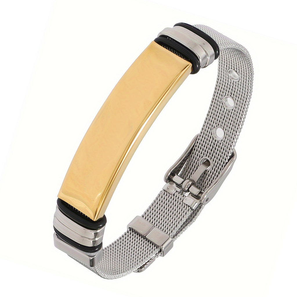 Mesh Stainless Steel Gold Silver Customized Personalised Laser Engraved Wrist Watch Band ID Bracelet For Men