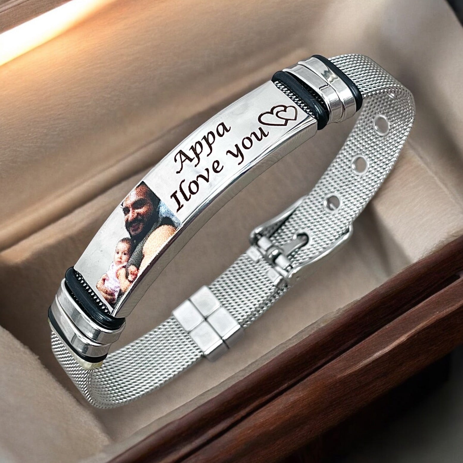 Mesh Stainless Steel Gold Silver Customized Personalised Laser Engraved Wrist Watch Band ID Bracelet For Men Main image