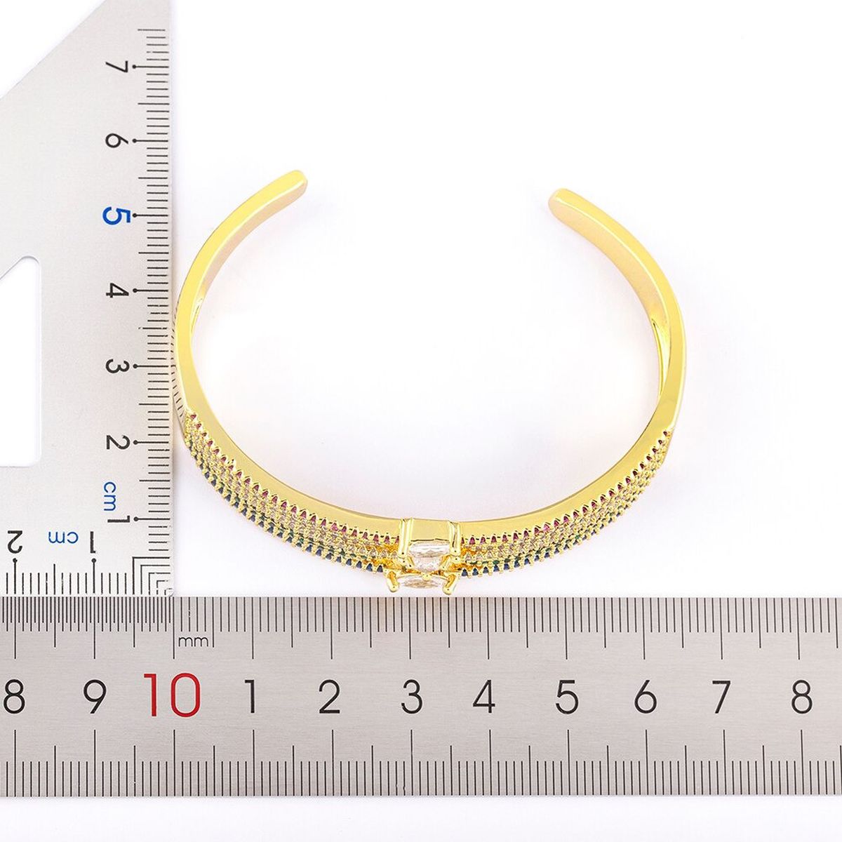 Heart Geometric Rainbow Multi Fancy CZ Gold Bangle Cuff Kada Bulk