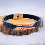 Geometric Stainless Steel Gold Black Customized Personalised Laser Engraved Wrist Band Leather Bracelet For Men