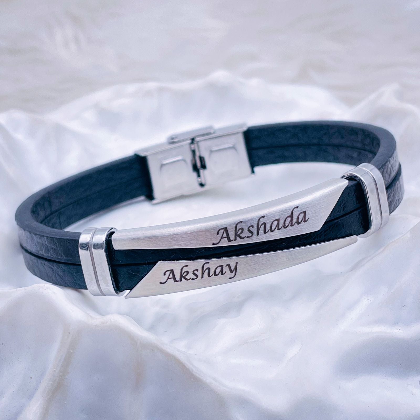 Geometric Stainless Steel Gold Black Customized Personalised Laser Engraved Wrist Band Leather Bracelet For Men