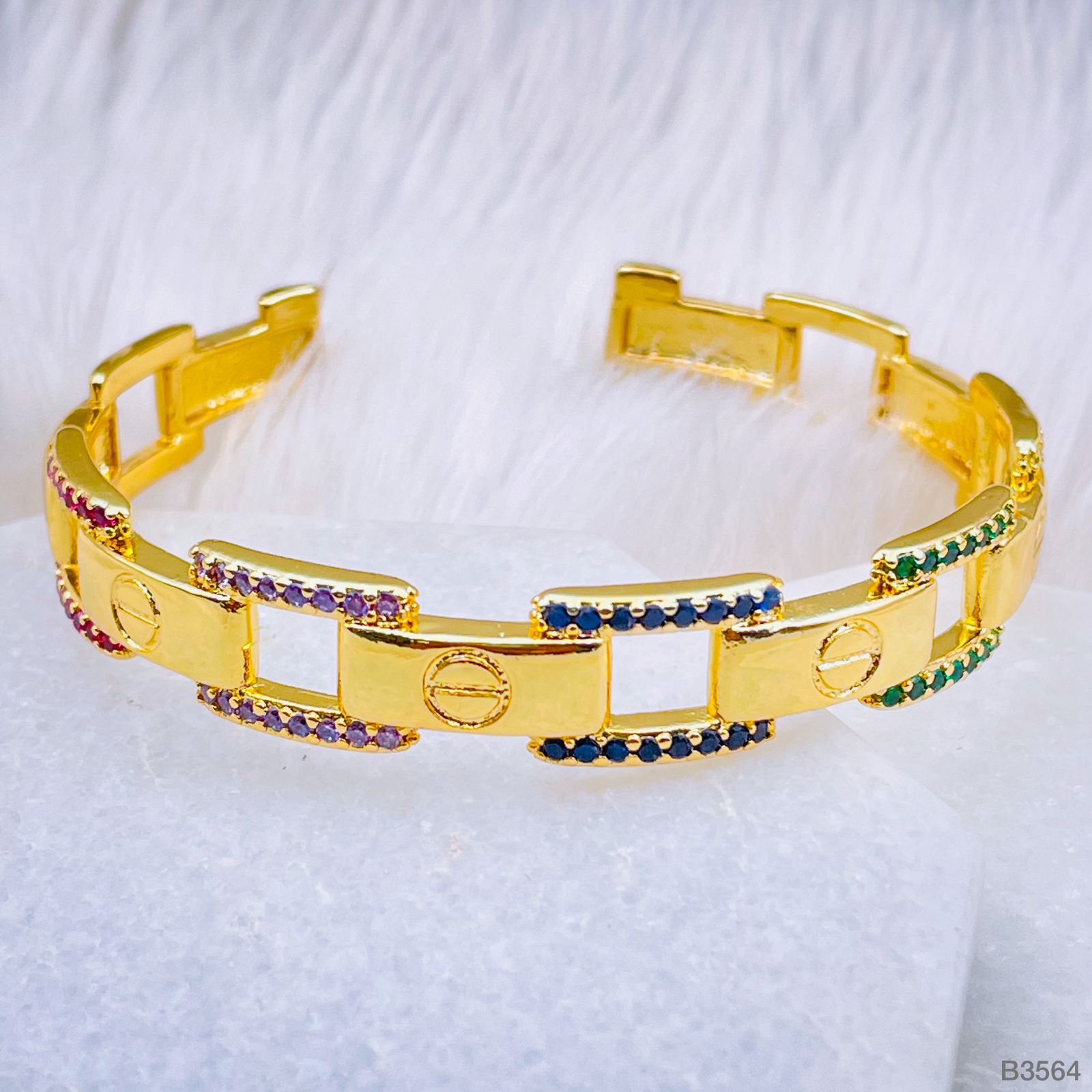 Screw Rainbow Multi Color 18K Gold Copper Bangle Cuff Kada Women Bulk
