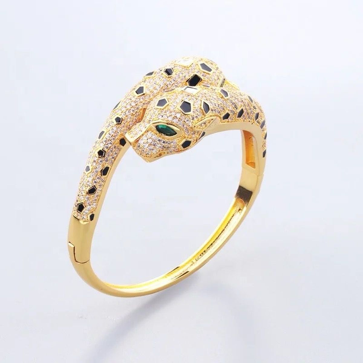 Spotted Black Panther Baguette Cubic Zirconia 18K Gold Kada  for Women