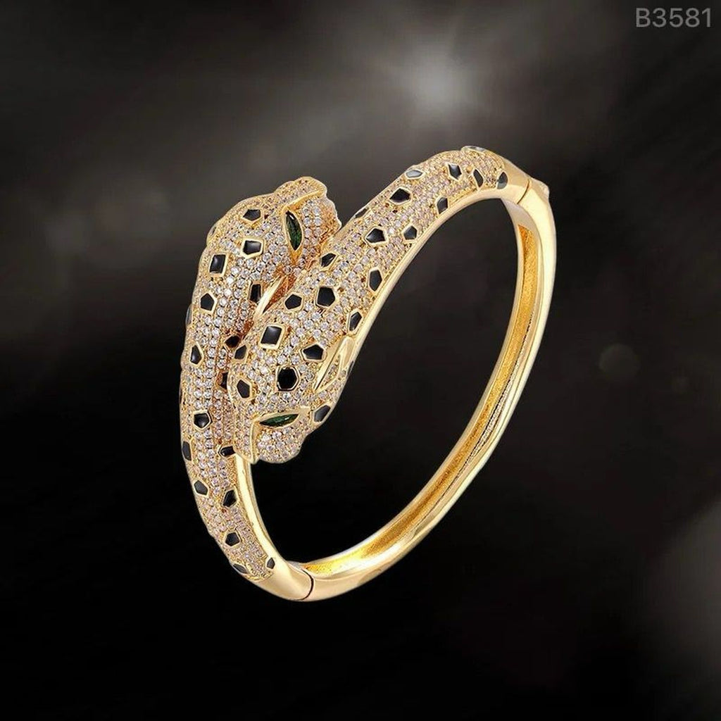 Spotted Black Panther Baguette Cubic Zirconia 18K Gold Kada  for Women