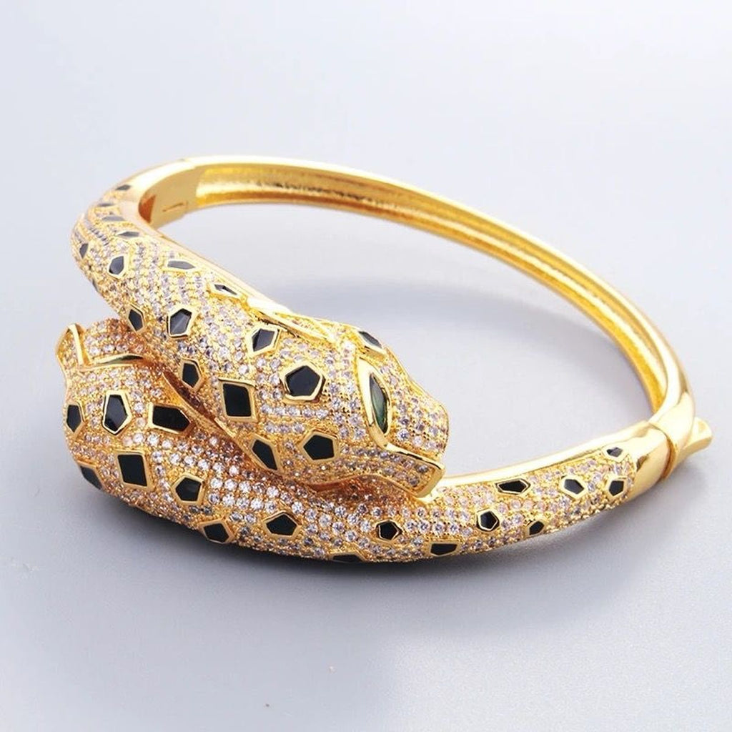 Spotted Black Panther Baguette Cubic Zirconia 18K Gold Kada  for Women