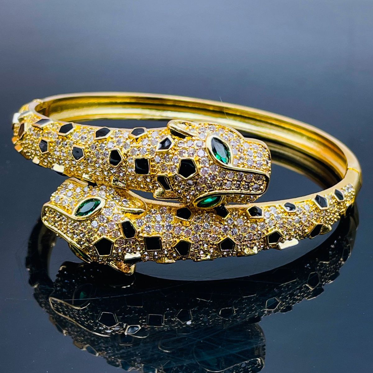 Spotted Black Panther Baguette Cubic Zirconia 18K Gold Kada  for Women Main image