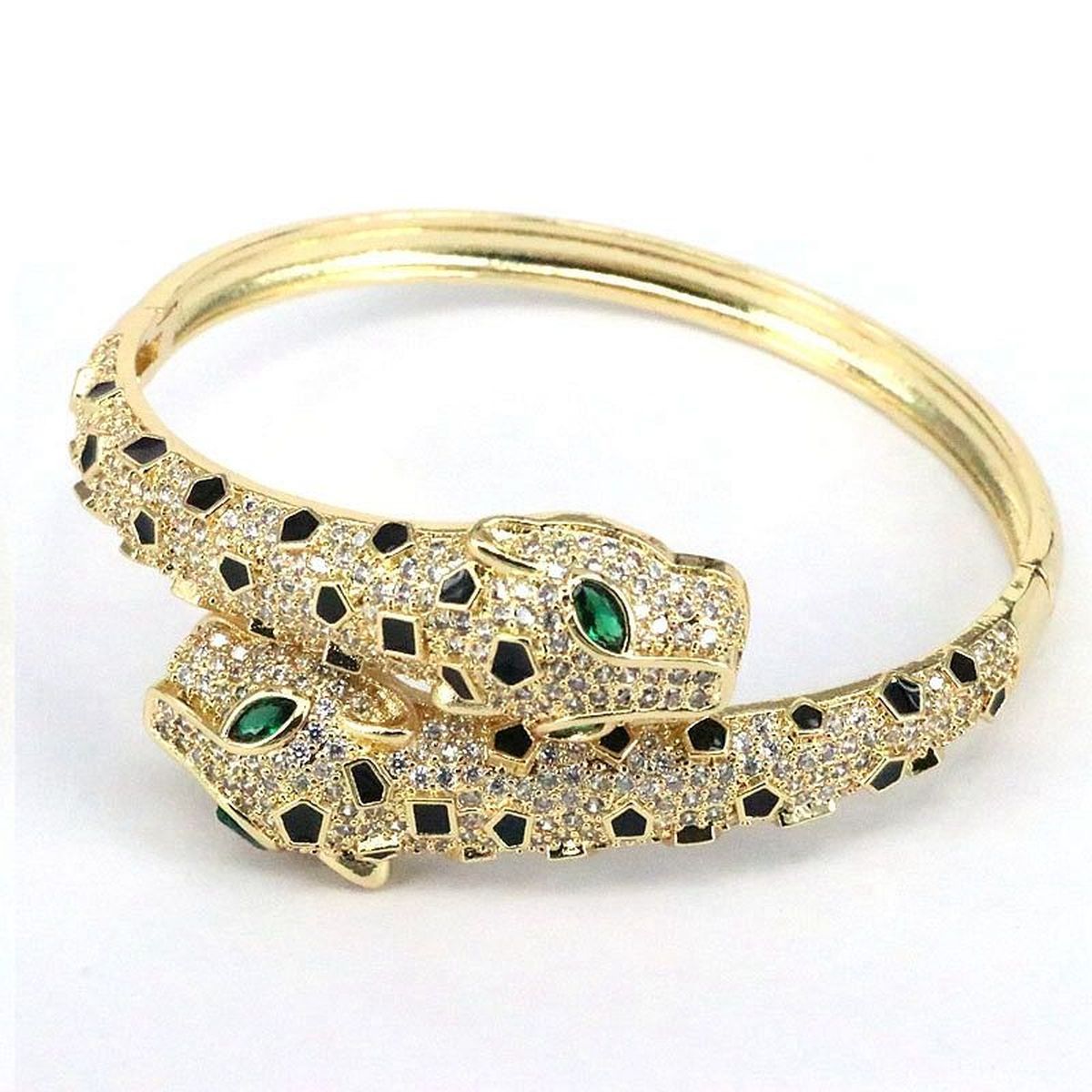 Spotted Black Panther Baguette Cubic Zirconia 18K Gold Kada  for Women