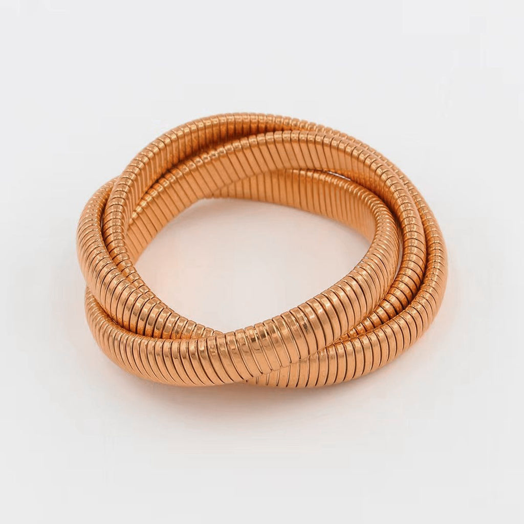 Triple Layer Wrap Around Snake 18k Gold Stainless Steel Stretchable Bracelet for Women