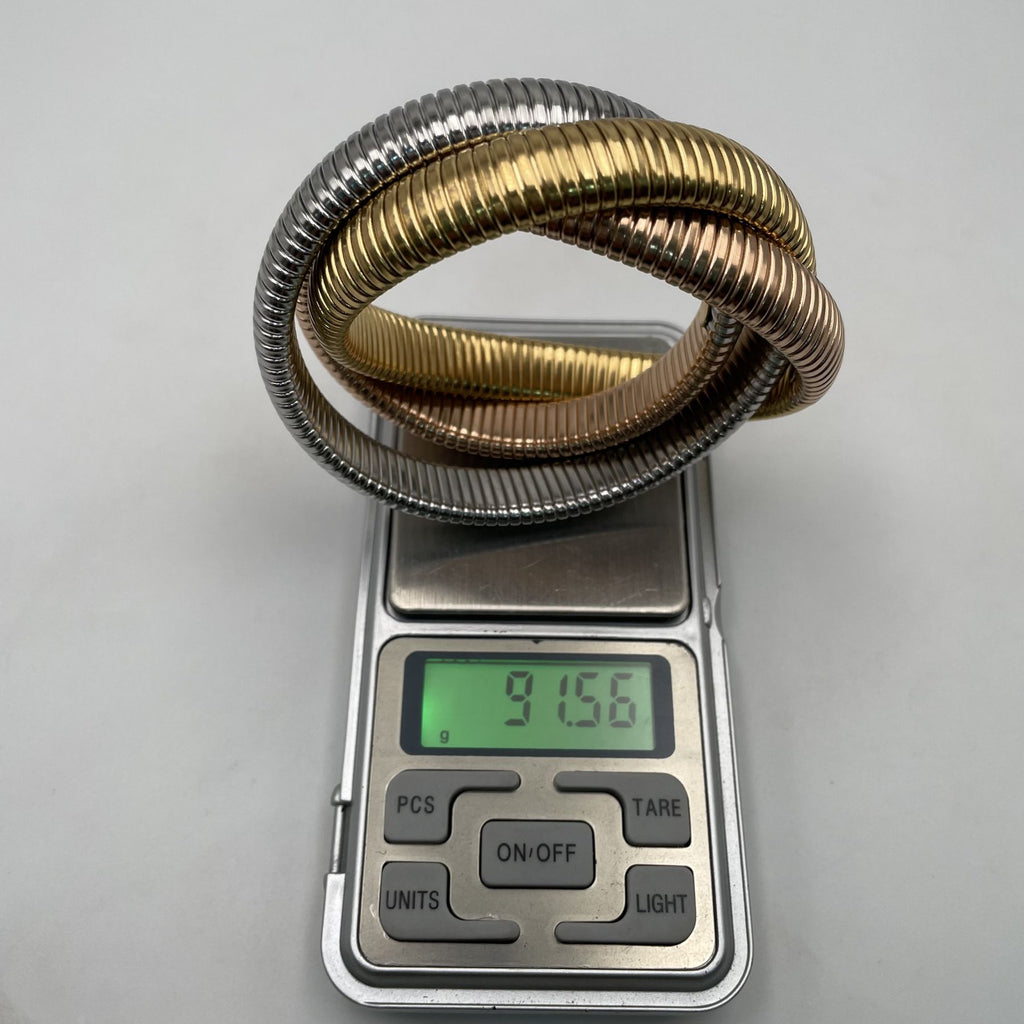 Triple Layer Wrap Around Snake 18k Gold Stainless Steel Stretchable Bracelet for Women