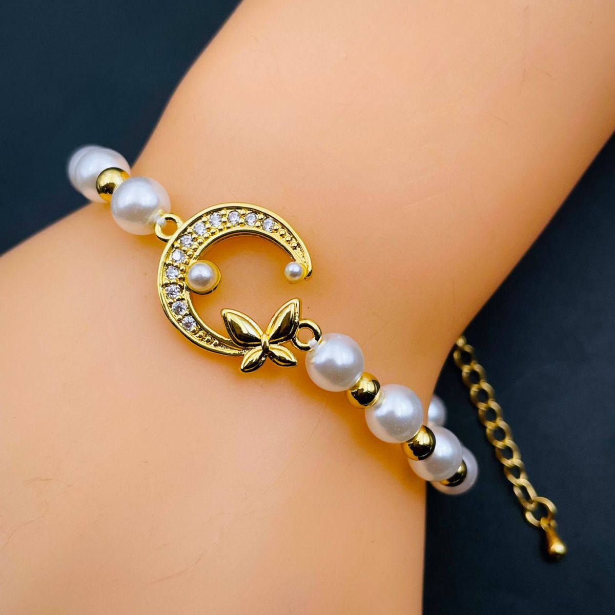 Butterfly Crescent Moon CZ 18K Gold Pearl Bracelet Bulk Secondary image