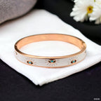 Evil Eye Enamel White Rose Gold Stainless Steel Anti Tarnish Openable Kada Bracelet For Women