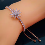 Rotating Trillion Flower Silver Adjustable Slider Bracelet Women Bulk