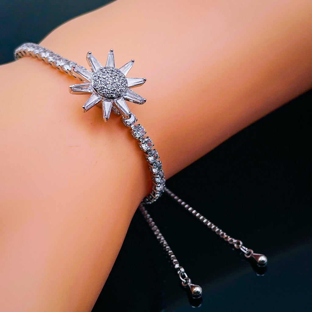 Rotating Trillion Flower Silver Adjustable Slider Bracelet Women Bulk