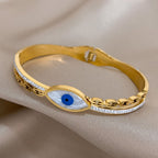 Mother of Pearl Evil Eye 18K Gold Stainless Steel Openable Kada Bracelets Womens