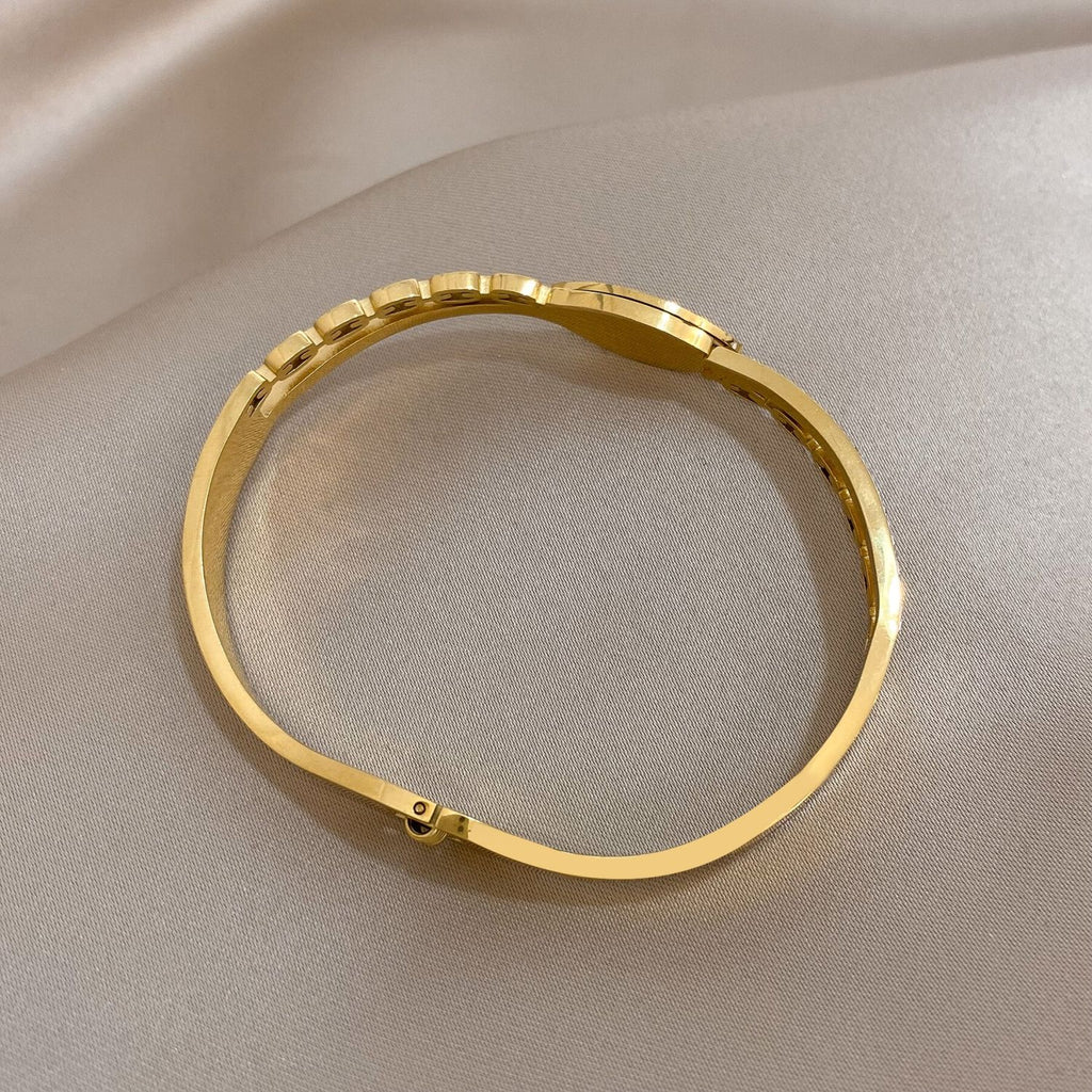 Mother of Pearl Evil Eye 18K Gold Stainless Steel Openable Kada Bracelets Womens